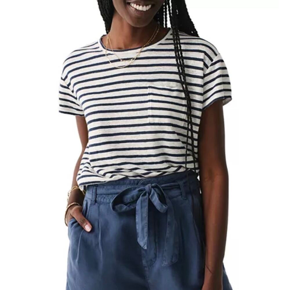 Faherty 100% Linen Nautical Stripe Sonoma Tee M Casual Oversized Boxy Coastal